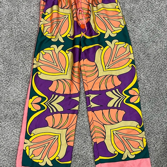 Zara Colorful Printed Satin Pull On Pants Elastic Waist Wide Leg Women’s Size S - Picture 3 of 11